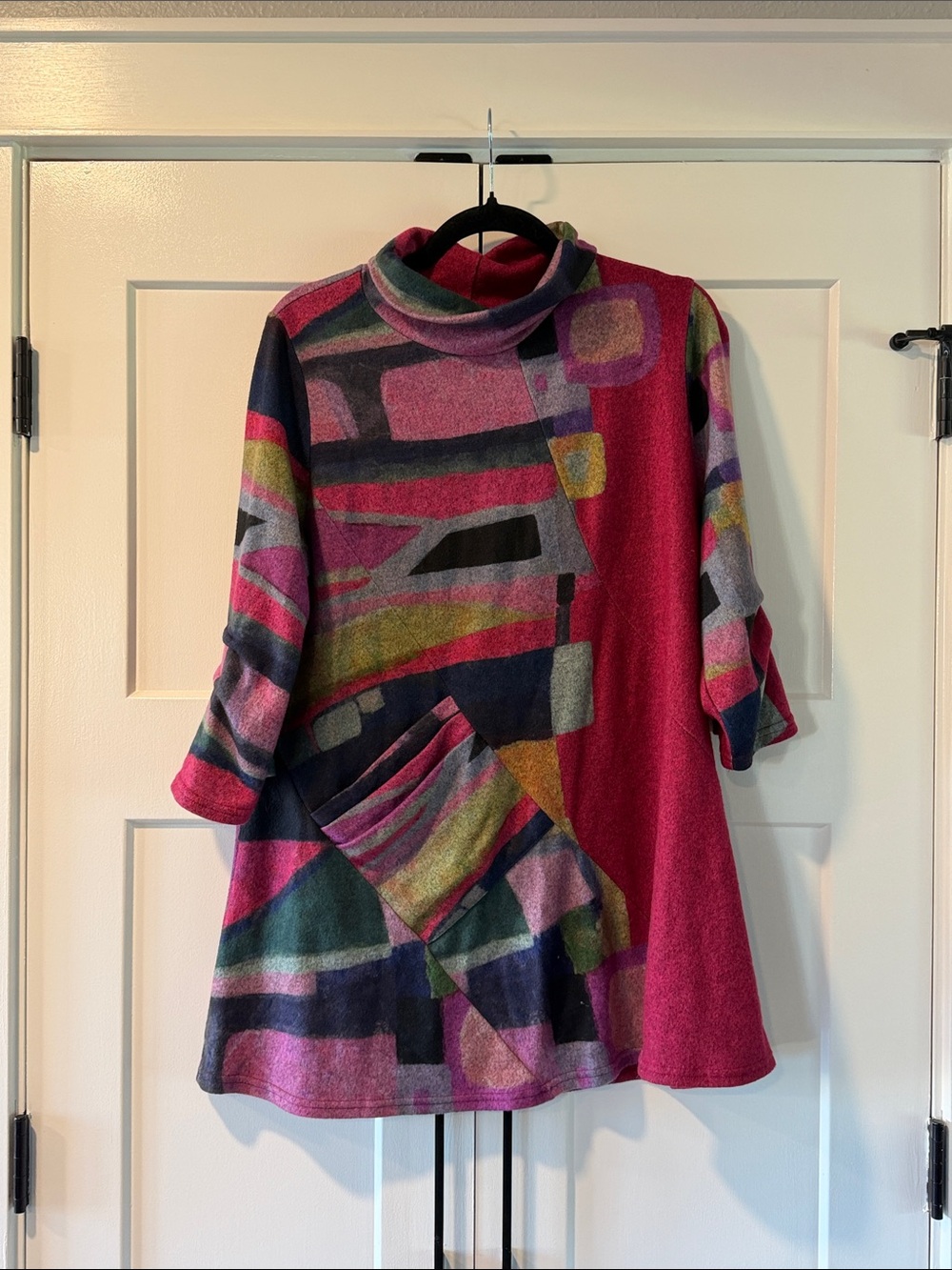 Damee Fuchsia Multi-Color Cowl Neck Sweater Tunic